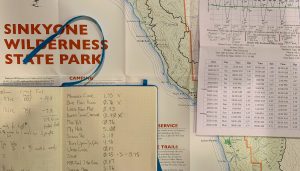 Map and checklist for backpacking trip