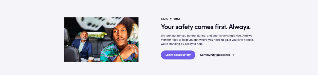 lyft design screenshot on rider safety