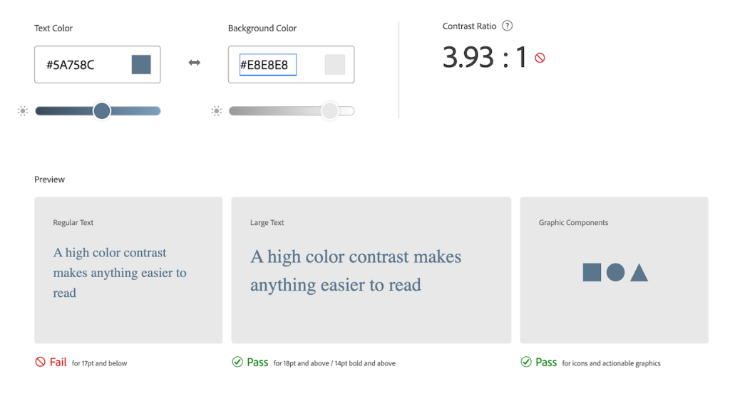 Screenshot of Adobe's color contrast checker