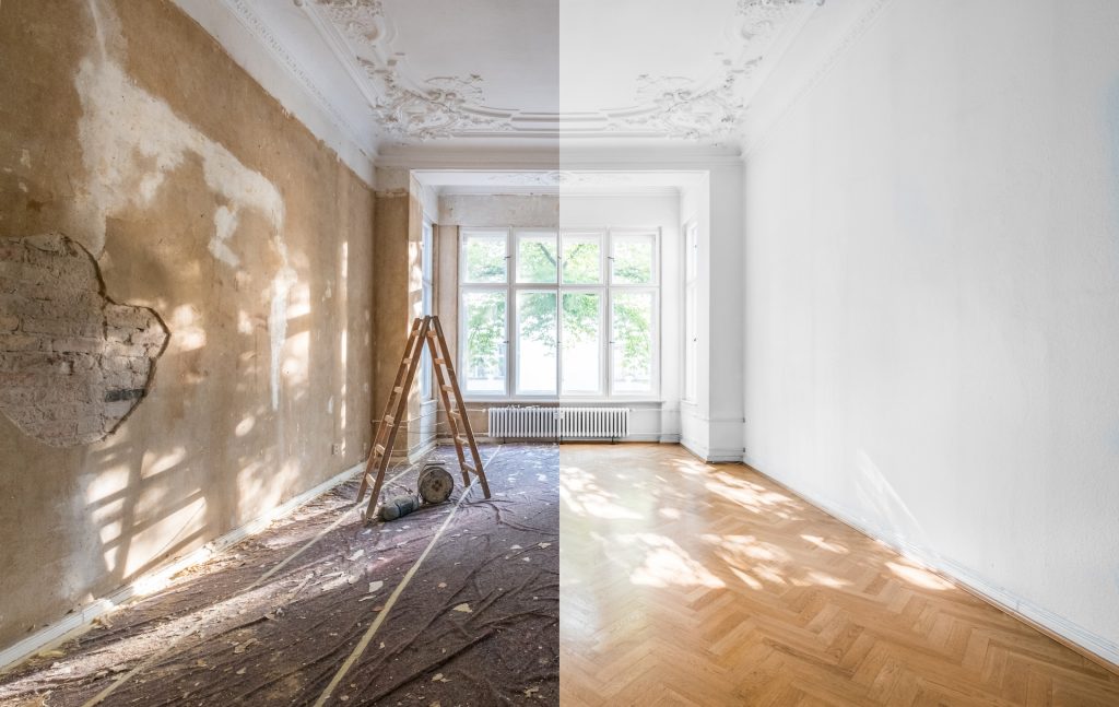 apartment renovation - empty room before and after refurbishment or restoration -